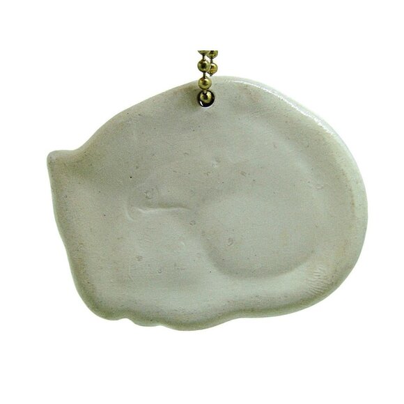 Ceramic Tabby Cat Hanging Christmas Ornament/Keychain Yellow White Green Decor - Picture 5 of 9